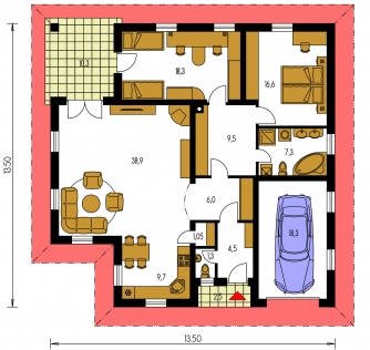 Mirror image | Floor plan of ground floor - BUNGALOW 17